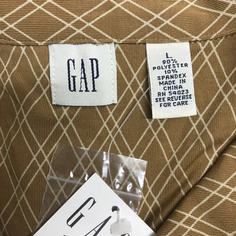 Gap Women’s Gold & Tan Diamond Print Button Down Stretch Shirt NWT - Size Large - Picture 6 of 7
